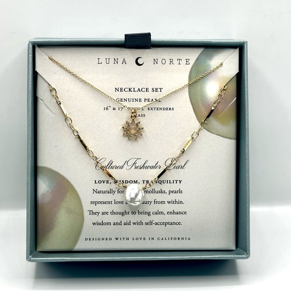 Luna Norte Jewelry - Luna Norte Pearl Double Necklace Brass Set